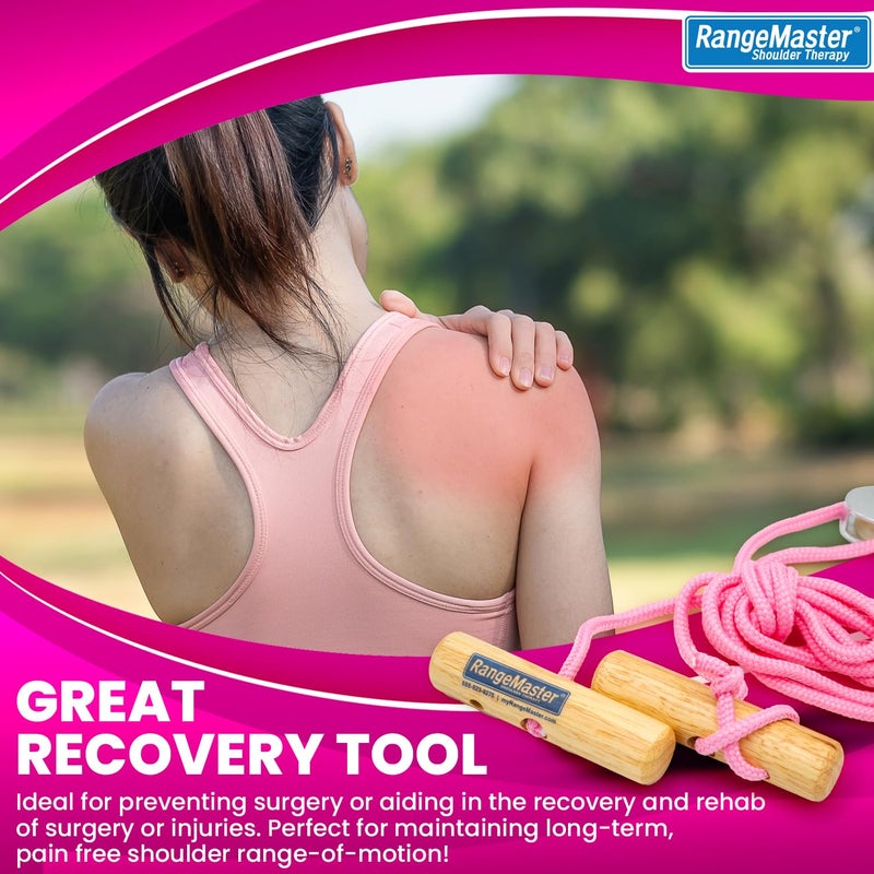 RangeMaster Econo Ranger Shoulder Pulley │ Physical Therapy Exercises │ Aids in Recovery and Rehabilitation │ Increases Mobility │ Wooden Handles for Comfort │ Metal Bracket Door Attachment (Pink) - Image 5